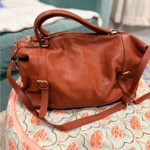 Ora Delphine Pebbled Leather Crossbody Satchel – Cognac Brown